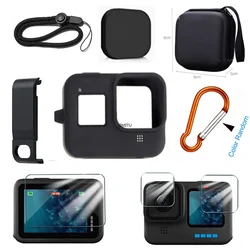 Silicone Case for GoPro Hero 8 Black Tempered Glass Screen Protector Protective Film Lens Cap Cover for Go Pro 8 case