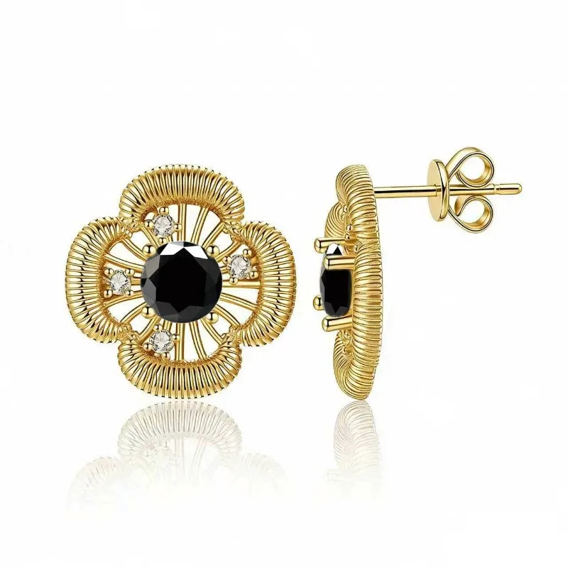 925 Sterling Silber Kleeblatt Moissanit Ohrstecker für Damen, Feiner Schmuck, 14k Vergoldete Blumenohrringe, Testergeprüft, Geburtstagsgeschenk – Detail 9