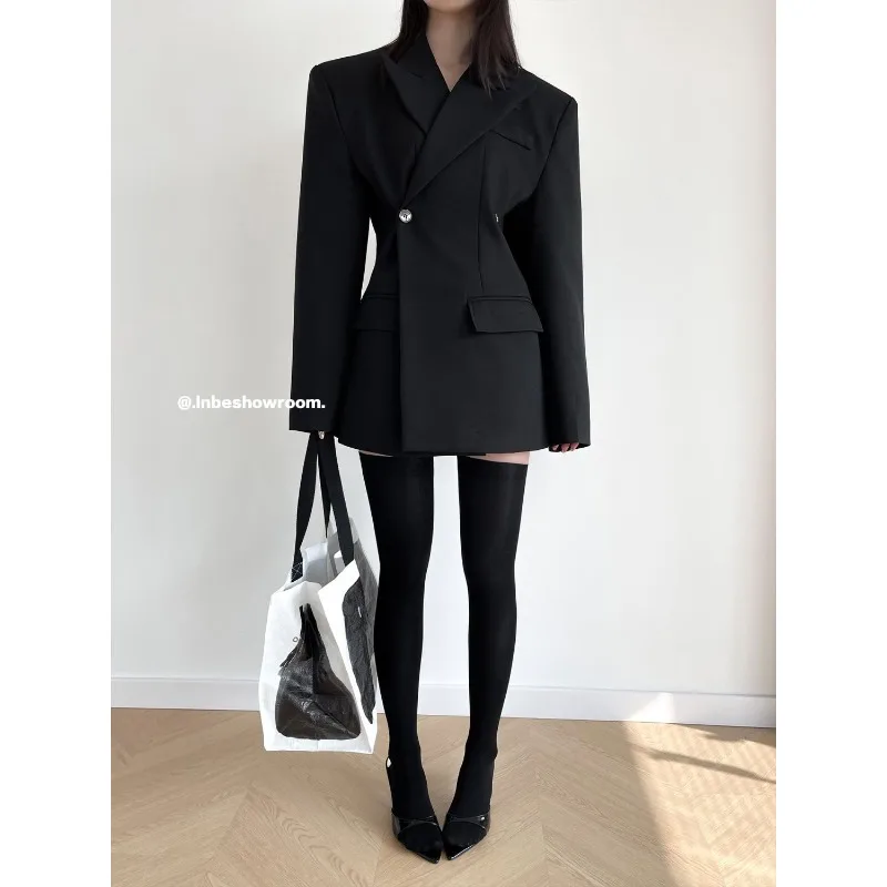 

Women's Spring Autumn Blsack Blazers Jacket Blouse Suit Waisted Mid-length Button Trend Premium Design Leisure Simple Brand New