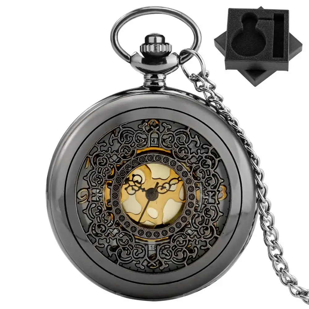 

Золотые арабские цифры циферблат кварцевые карманные часы нерегулярные полые черные кулон ожерелье часы подарок мужчины женщины карманные часы