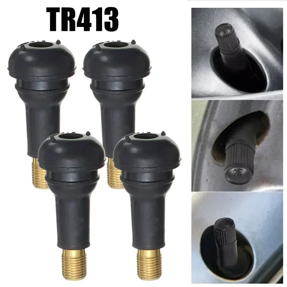 4Pcs TR413 Tire Rubber Valve Snap-in Car Wheel Tyre Tubeless Tire Tyre Valve Stems Dust Caps With Valve Core Wheels Tires Parts