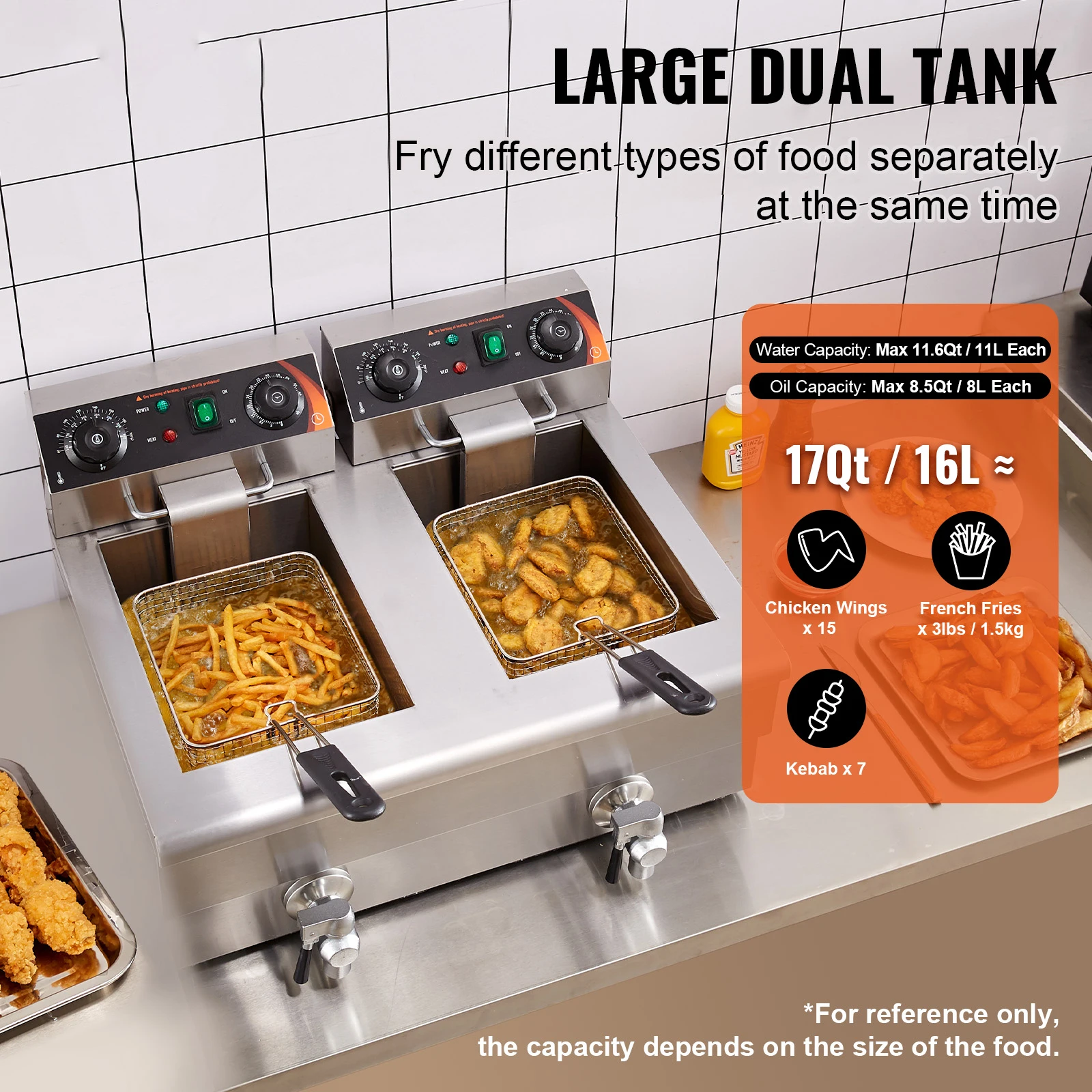 VEVOR 12L 5000W elektrische Fritteuse mit zwei herausnehmbaren Tanks, kommerzielle Arbeitsplattenfritteuse für Hähnchen-Pommes-Frites-Bratchips