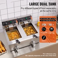 SucceBuy 12L Electric Deep Fryer w/Dual Removable Tanks Commercial Countertop Fryer for Chicken French Fries Frying Chips 6