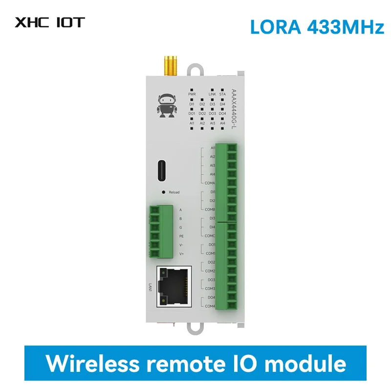 4DI+4AI+4DO LoRa 433MHz Gedistribueerde externe IO-module LoRa RJ45 RS485 Hostmodule Modbus 30dBm 10KM XHCIOT M31-AAAX4440G-L