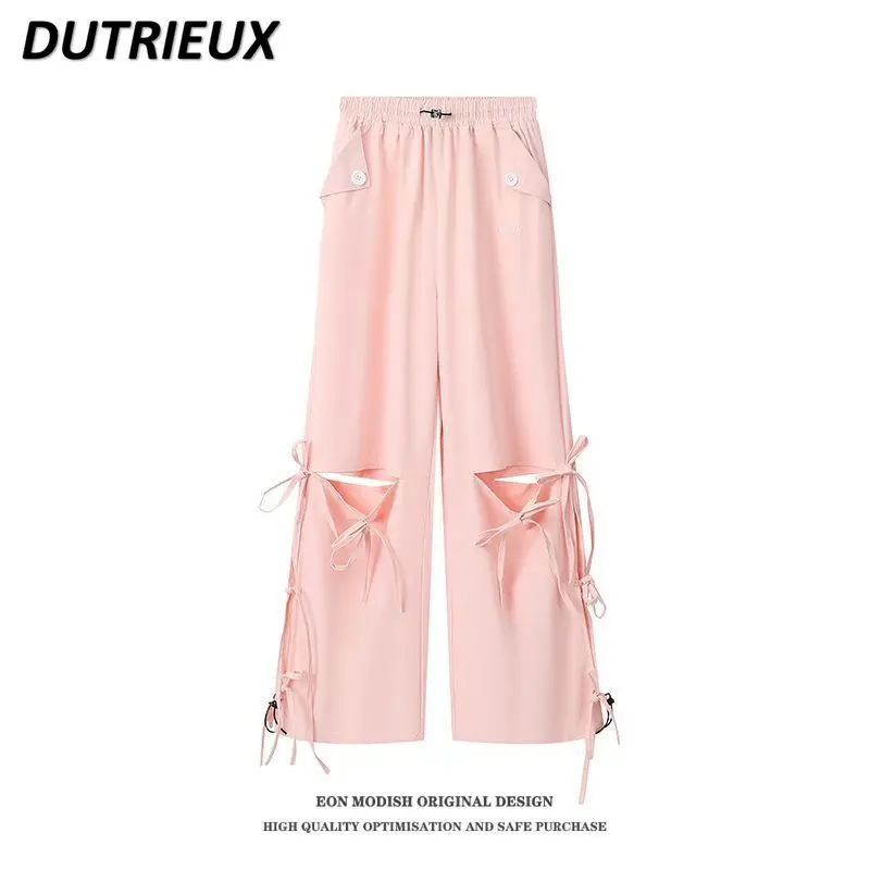 

2024 Spring Summer New Girl Solod Color All-Matching Casual Trousers Streetwear Style High Waist Loose Women's Long Pants