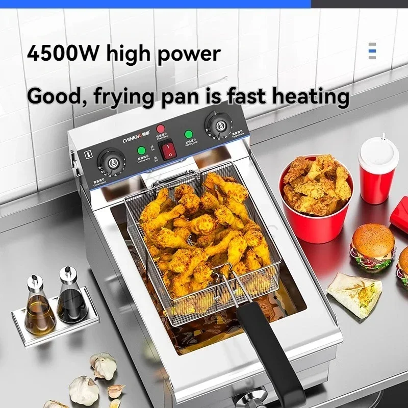 High-Capacity 10L Stainless Steel Single-Tank Electric Deep Fryer with Constant Temperature Control
