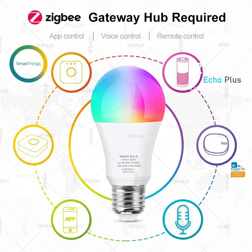 ZigBee E27 LED-Birne, intelligente LED-Lampe, RGBCW, 15 W, 18 W, LED-Glühbirne, funktioniert mit Ewelink Zigbee Gateway Alexa Smartthings Alice Z2MQTT – Detail 2