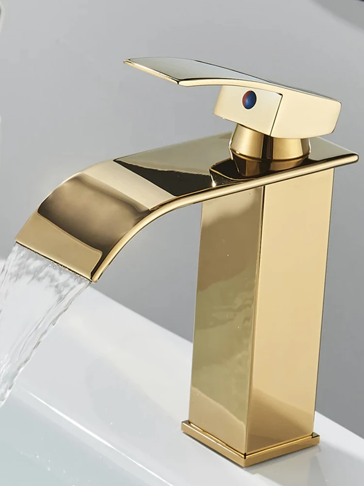 Wasserfall-Badezimmer-Waschtischarmatur, Deck-Montage-Waschtischmischer für Aufsatzwaschbecken, Kalt- und Warmwassermischer