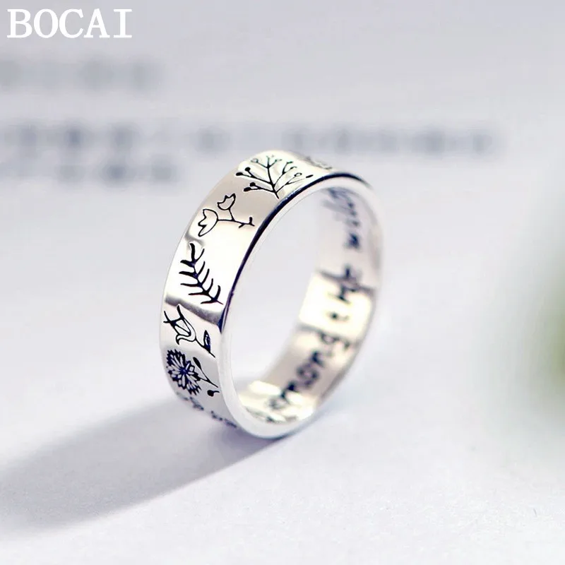 

Ювелирные изделия из стерлингового серебра BOCAI S925, винтажное простое кольцо с цветами в деревенском стиле, женский подарок