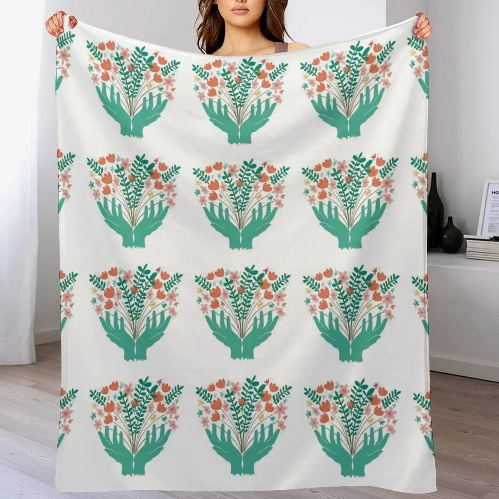 

Teal Flower Power In Your Hands Throw Blanket Decorative Sofas Plaid Blankets For Bed Sofa Quilt Blankets