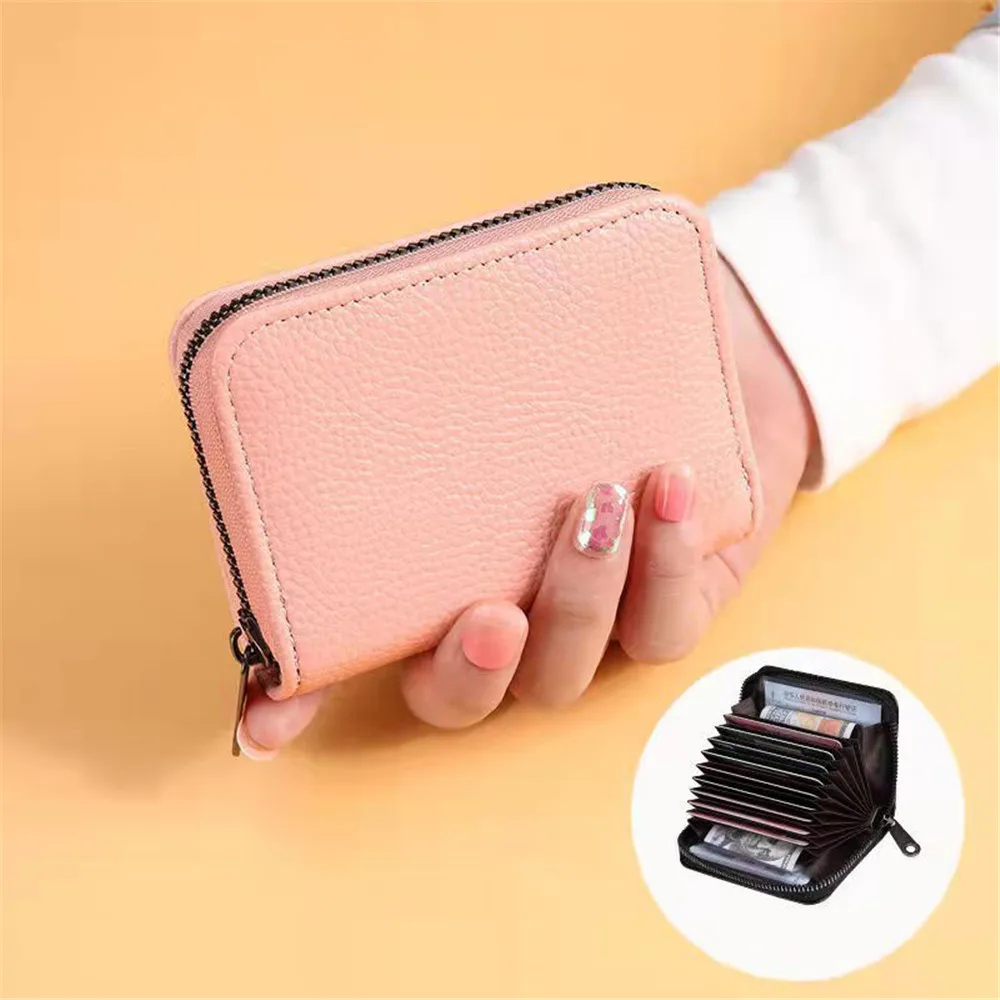 Titular do cartão de visita para mulheres, couro PU, carteira de cartão de crédito, Zipper Case, porta-moedas, titular do cartão de identificação, moda