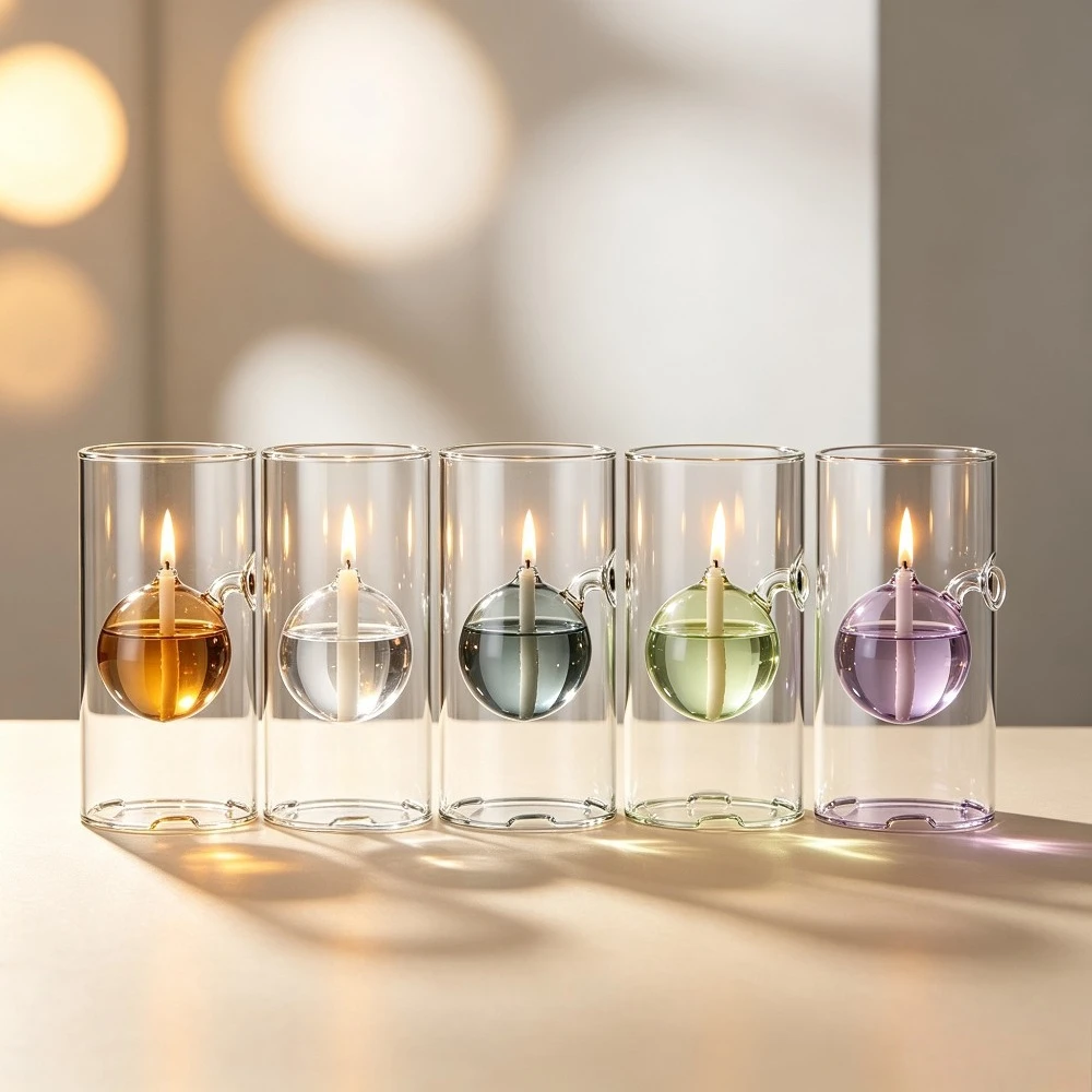 Creative Double Layer Glass Oil Lamp Transparent Ball Oil Container Aesthetic Table Oil Light for Home  Party Ornament