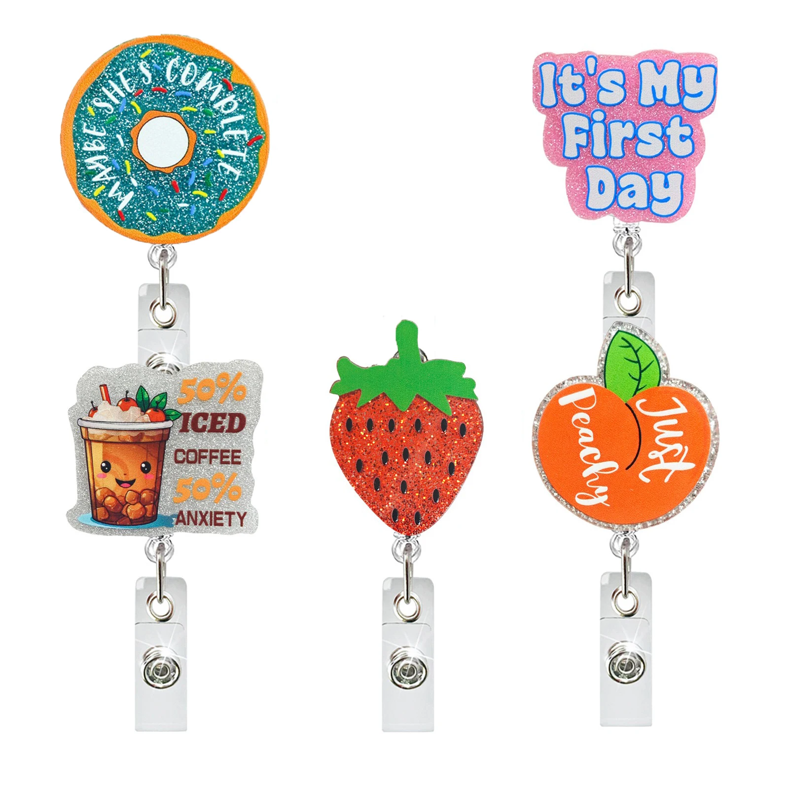 Fruit Design Badge Clip Lightweight Easy Pull Badge Buckle Retractable Badge Reel Multifunctional Id Card Holder Clip For Daily