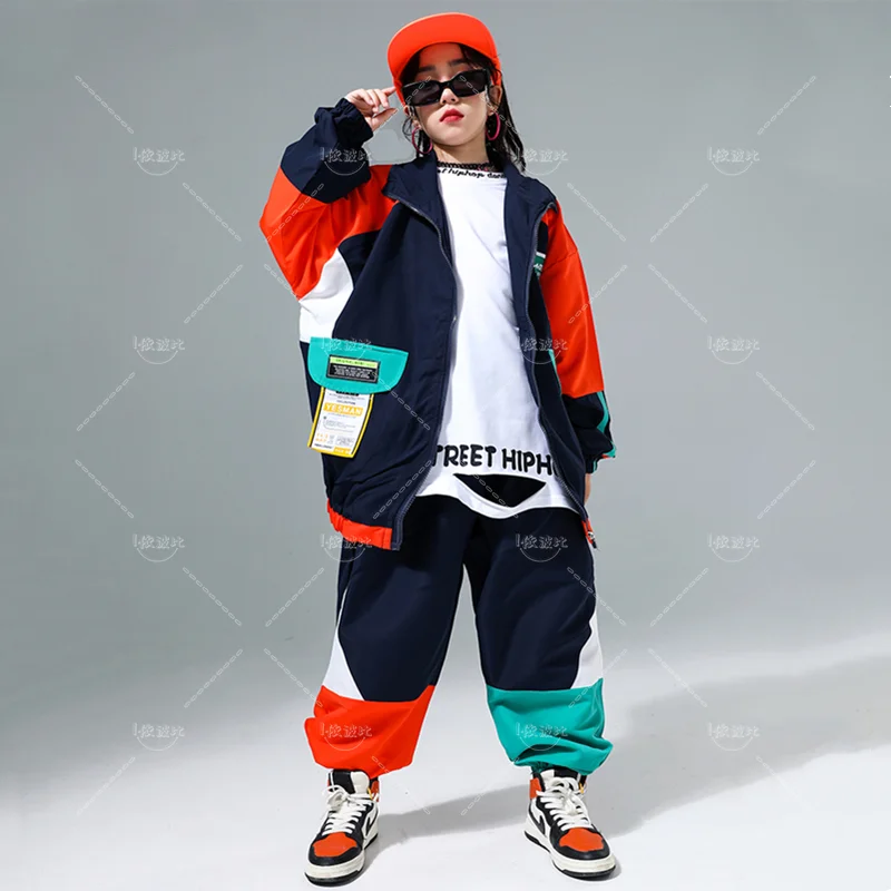 Bambini Hip Hop Contrast Coat Joggers pantaloni ragazzi Street Dance Jacket outfit ragazze Streetwear bambino Jazz Sport Costume vestiti set