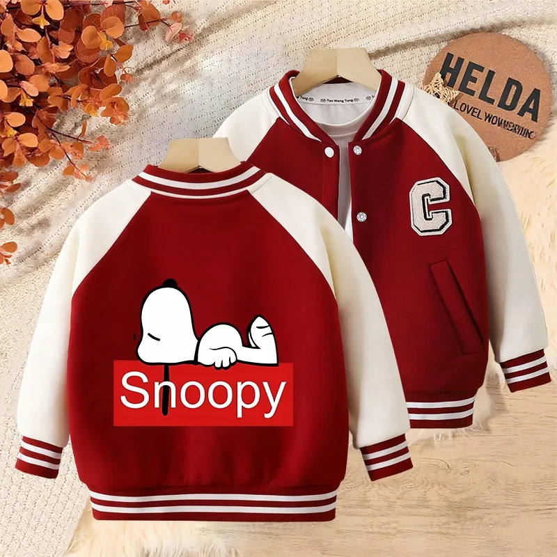

Snoopys Children Baseball Uniform Girl Kawaii Fashion Sweet Jackets Boy Cartoon Anime Sweatshirt Kid Home Clothing Top Xmas Gift