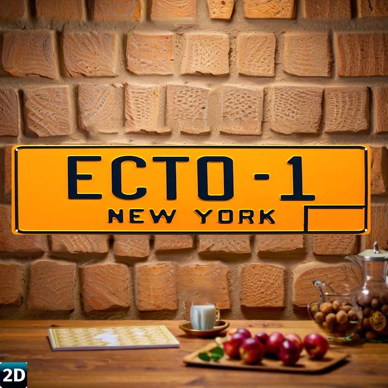 Vintage New York License Plate Wall Art - 16x4 Inch Aluminum Decorative Sign with ECTO-1 Design, UV Printed, Four-Corner Holes
