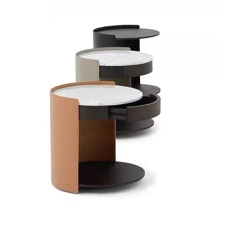 Italian minimalist bedside table, Nordic modern bedroom installation-free round edge table, mobile bedside table