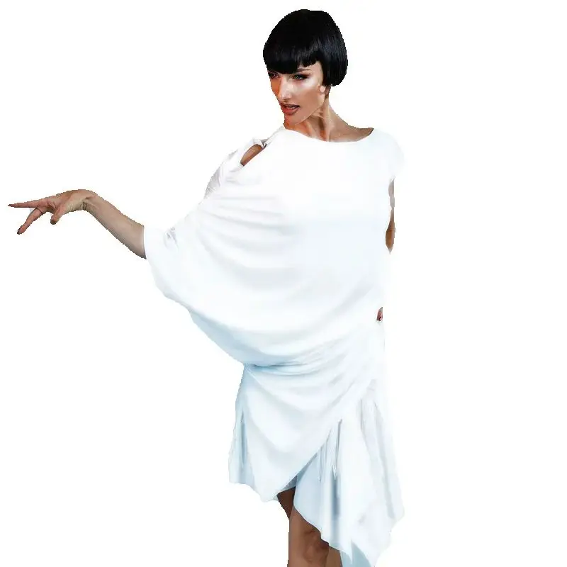 ผู้ใหญ่ Chacha Samba เต้นรําชุดสีขาวแขนไม่สม่ําเสมอชุดเต้นรําละตินผู้หญิงการแข่งขันเต้นรํา SL12997