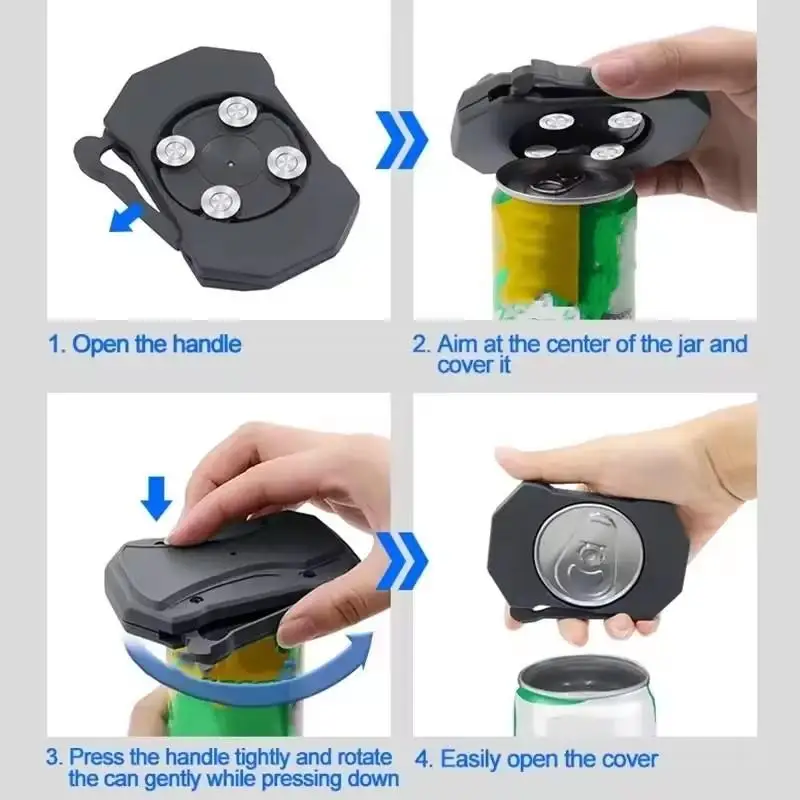 4-in-1 Multifunktionaler Dosenöffner, Tragbarer Manueller Flaschenöffner, Sicherer BPA-Freier Küchenhelfer für Bier und Limonade, Kompaktes Gadget – Detail 12