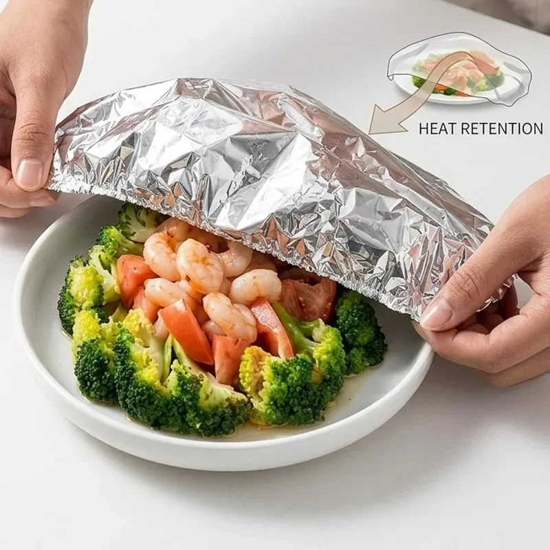 60/10PCS Aluminum Foil Bowl Cover Kitchen Food Preservation Wraps Reusable Aluminum Foil Film Covers Picnic Fresh-keeping Bag