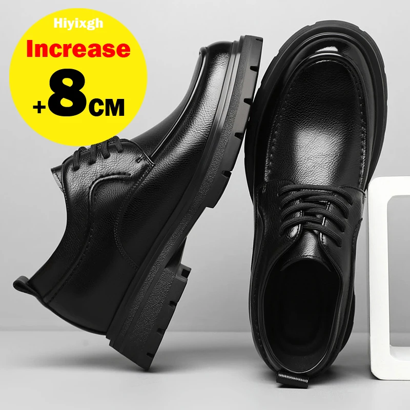 

Men's genuine leather formal elevator shoes Men's invisible heightened shoes 6/8CM thick platform formal shoes casual derby shoe