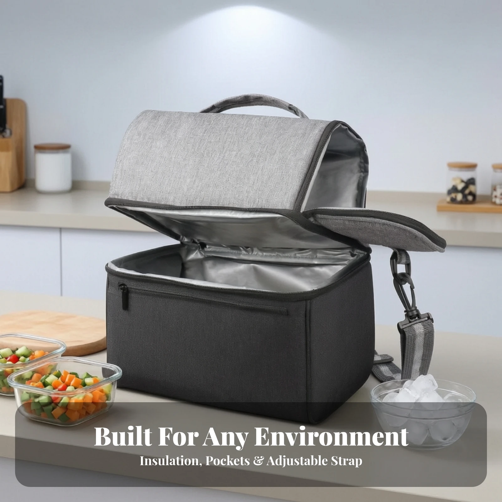 Two-Compartment Insulated Cooler Bag Reusable Dual Compartment Lunch Cooler doubleZipper Insulated Food Bag Wipeable