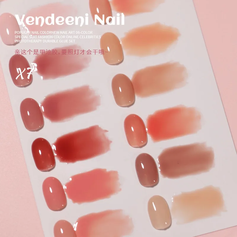 VENDEENI 12 colors Transparent color Nail gel set Nail salon 2024 New Hot sale Non-toxic UV gel Nail Art Kit Custom Wholesale