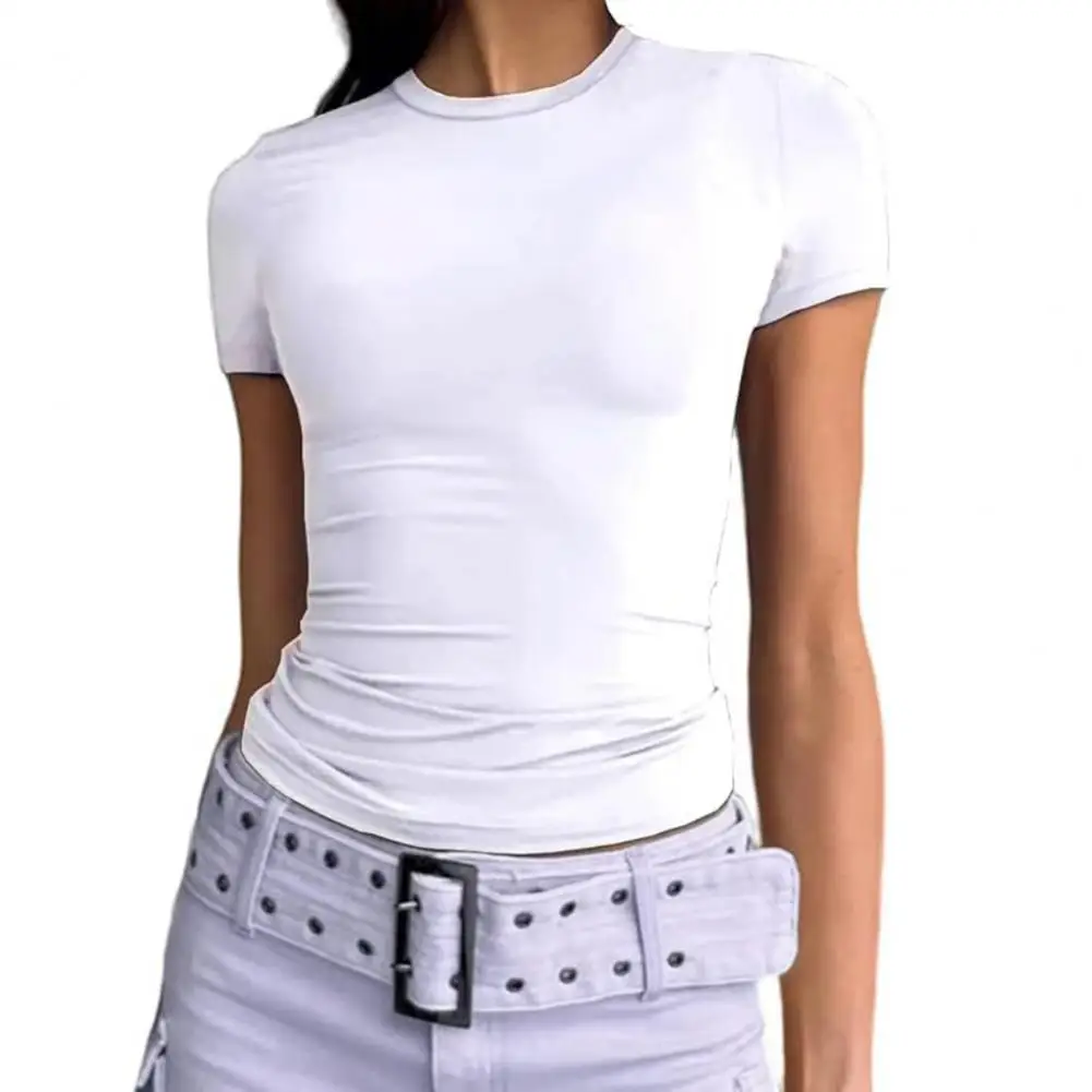 

2025 Spring New Short Sleeve T-Shirt Women Solid Simple Casual Soft All-Match Hot Basic Crop Tops Tees Summer Fashion