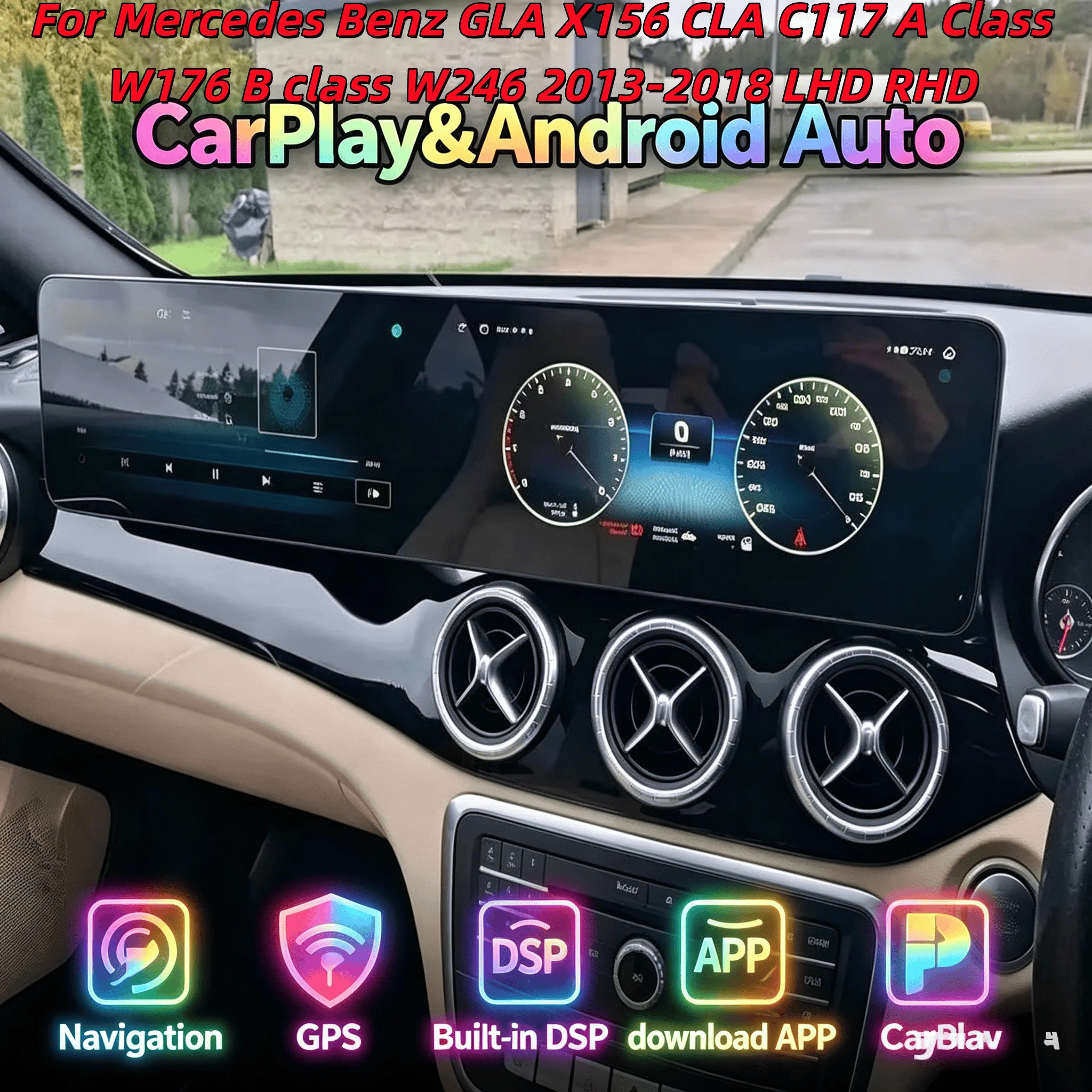 

Dual Screen For Mercedes Benz A Class W176 GLA X156 CLA C117 2013-2018 Android Multimedia Player Auto Wireless Carplay Stereo