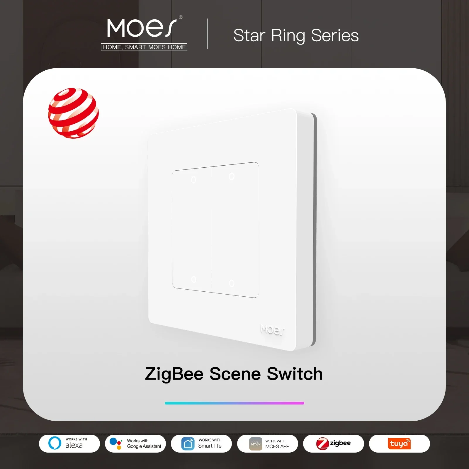 MOES New Star Ring Tuya Smart ZigBee3.0 Druckschalter/Szenenschalter Smart Life APP Fernbedienung Funktioniert mit Alexa Google