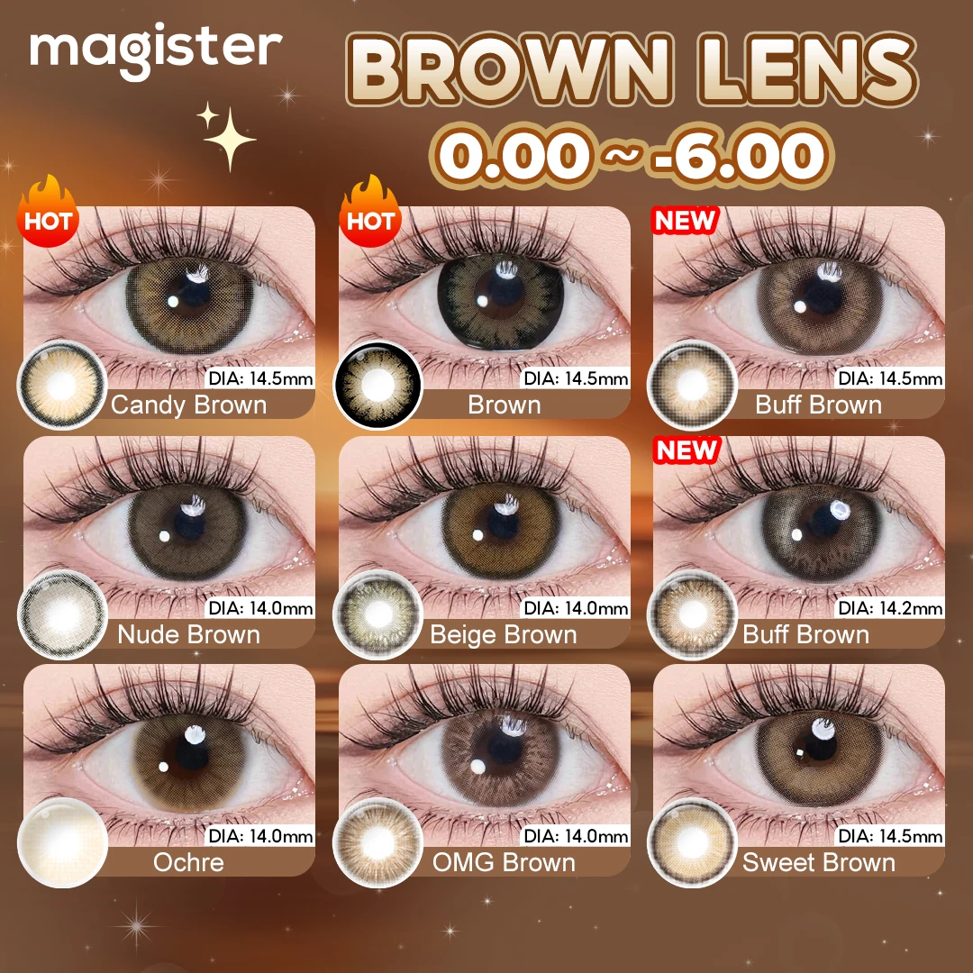 (0.00~-6.00) Lentes de Contato com Prescrição MAGISTER Série Brown com Dioptria, Lentes Macias para Uso Cosmético Natural, 6 Meses