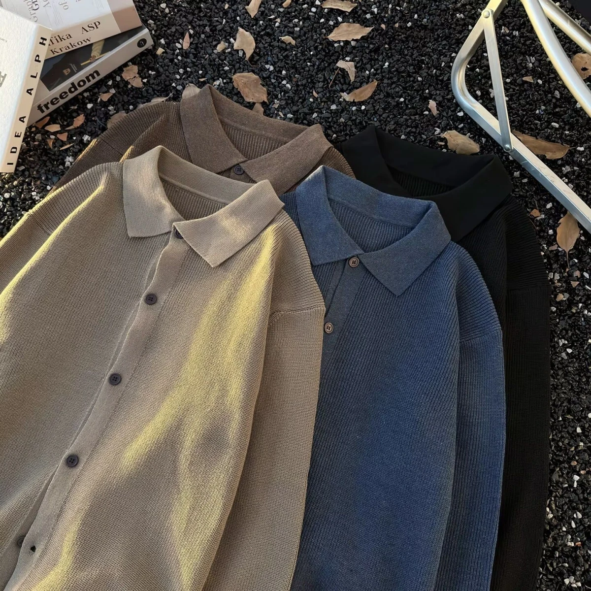 شتاء 2025 الرجال عادية محبوك رداء علوي من الصوف معطف طوق طويل Sve سترة مفتوحة ألياف البوليستر منتظم صالح ملابس العمل