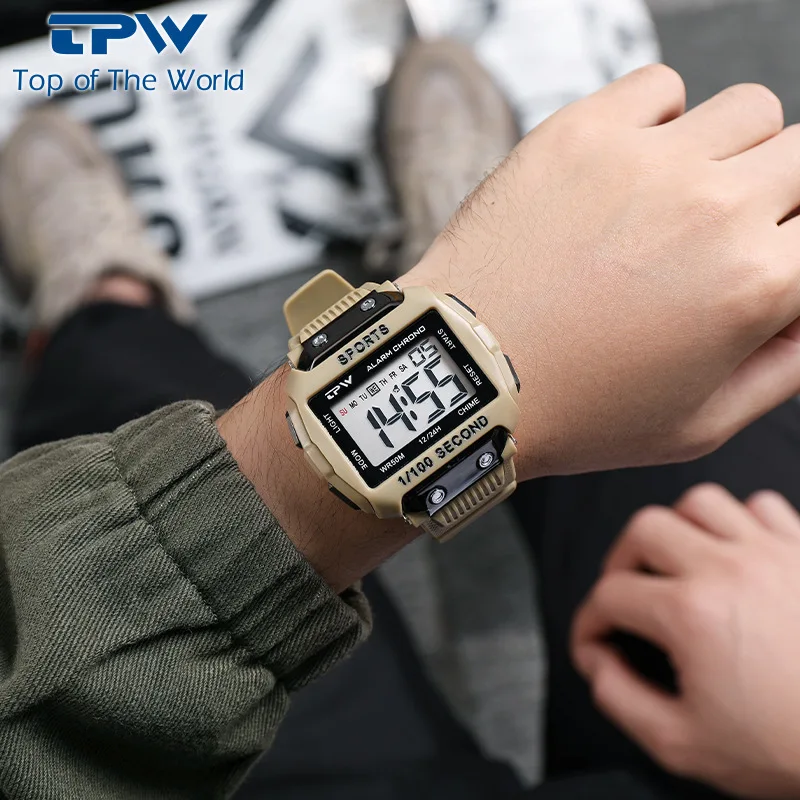 Men's Multi-Functional Electronic Watch Waterproof Punk Sports Style Luminous Alarm Clock And Calendar for High School Students