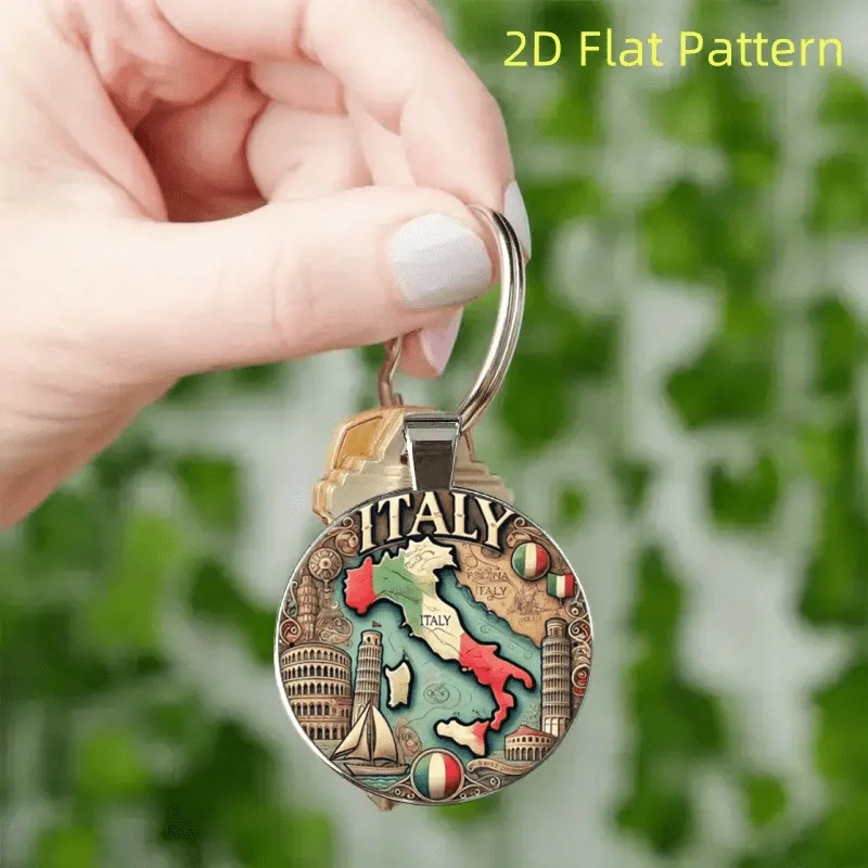 2D Flat Italy Map Metal Keychain, Durable Iron Zinc Alloy Colorful Design, Italian Culture Scenic Gift for Birthday Christmas