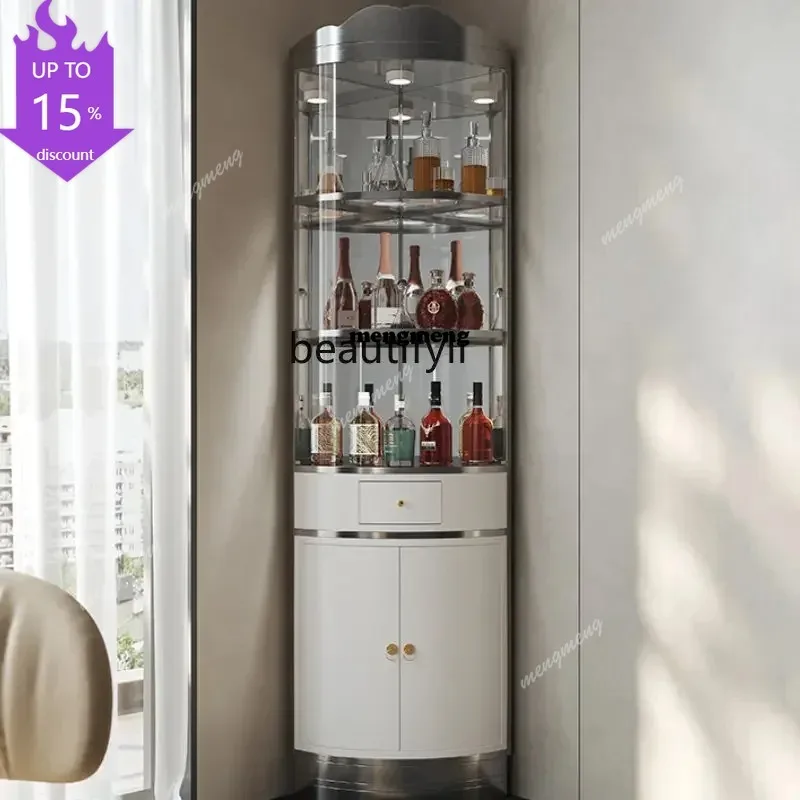 New Light Luxury Corner Glass Wine Cabinet Home Living Room Modern Minimalist Triangle Cabinet  Liquor Display Cabinet