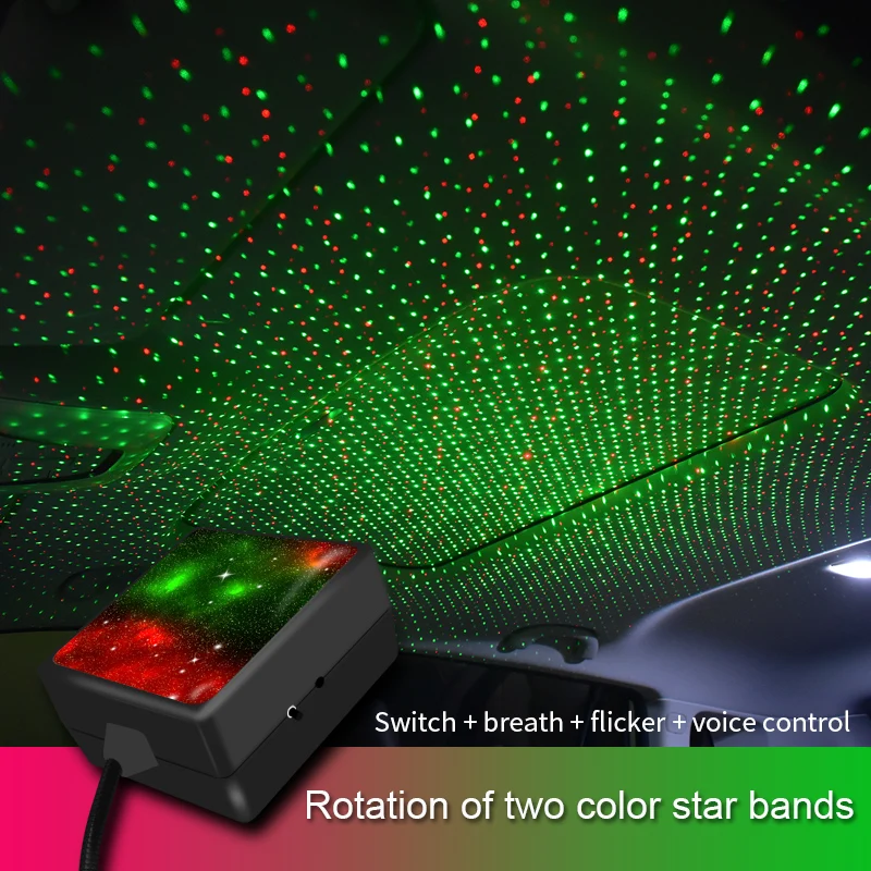 Dynamic Autorotation Dual Color Car USB Roof Star Light Interior LED Starry Atmosphere Ambient Projector Decoration Galaxy Light