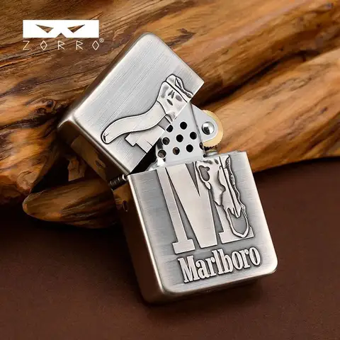 Marlboro Relief Kerosine Lighter, Vintage Grinding Wheel Lighter, High-end Gift, Men's Cigarette Lighter