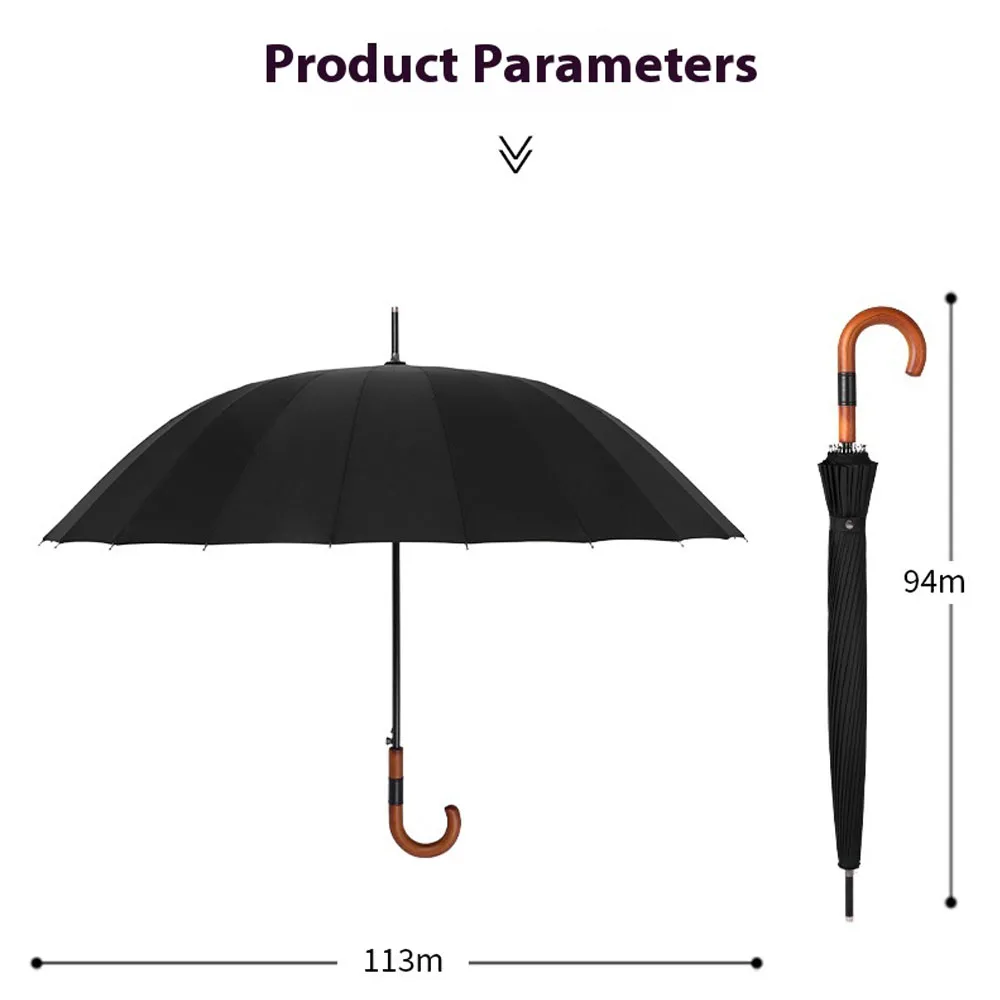 Long Handle Umbrella Large Automatic Umbrellas 24-Bone Solid Wood Handle Sturdy Wind Resistant Rainstorm Men\'s Business Umbrella