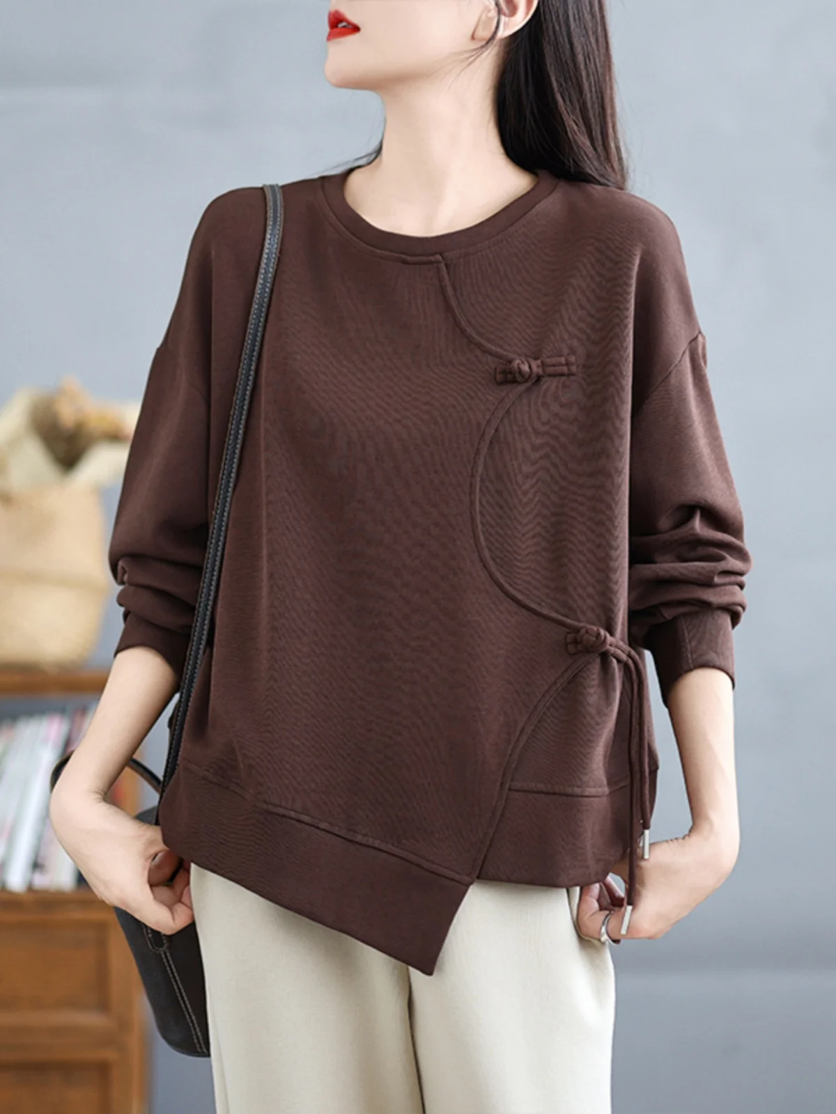 

Круглая толстовка Ne Pure Color, женская одежда на пуговицах, удобный крой в стиле ретро, длинный свитшот све на осень