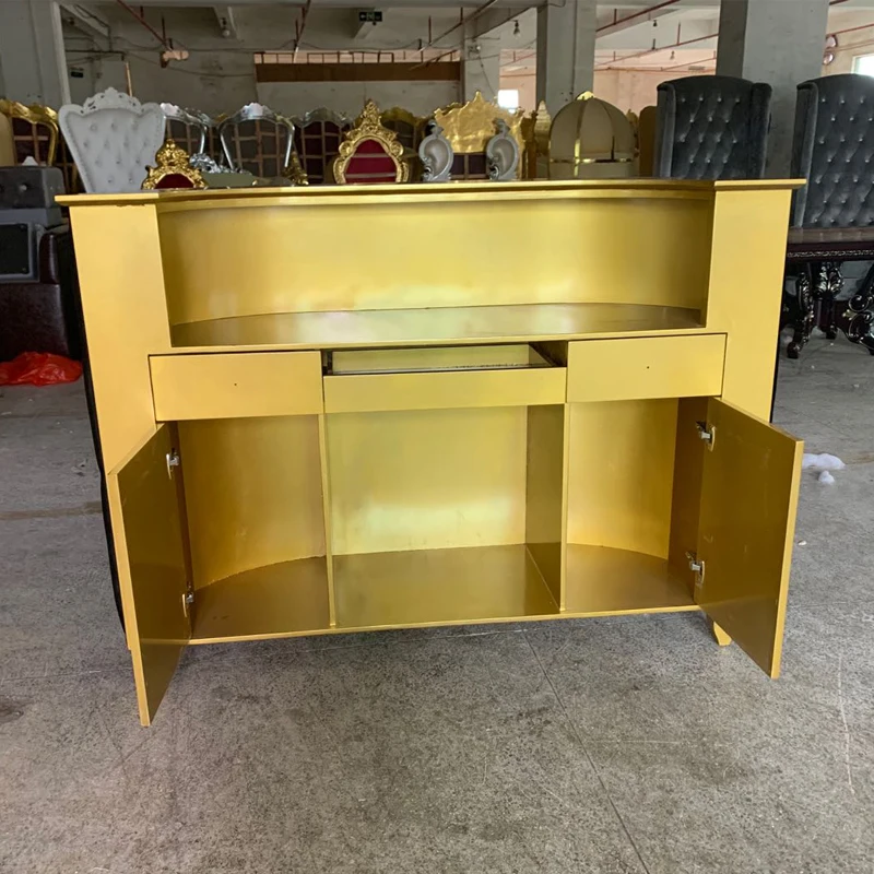 Foshan Factory Hot Sale Modern Black Gold Hair Salon Reception Desk