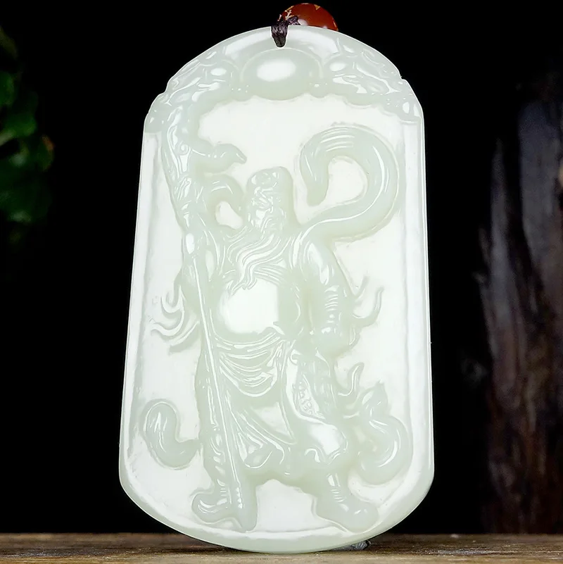 

Fine Jewelry Natural Hetian Nephrite Jade Zhan Guan Gong Yi Bo Yun Tian Wu Cai Shen Pendant for Men