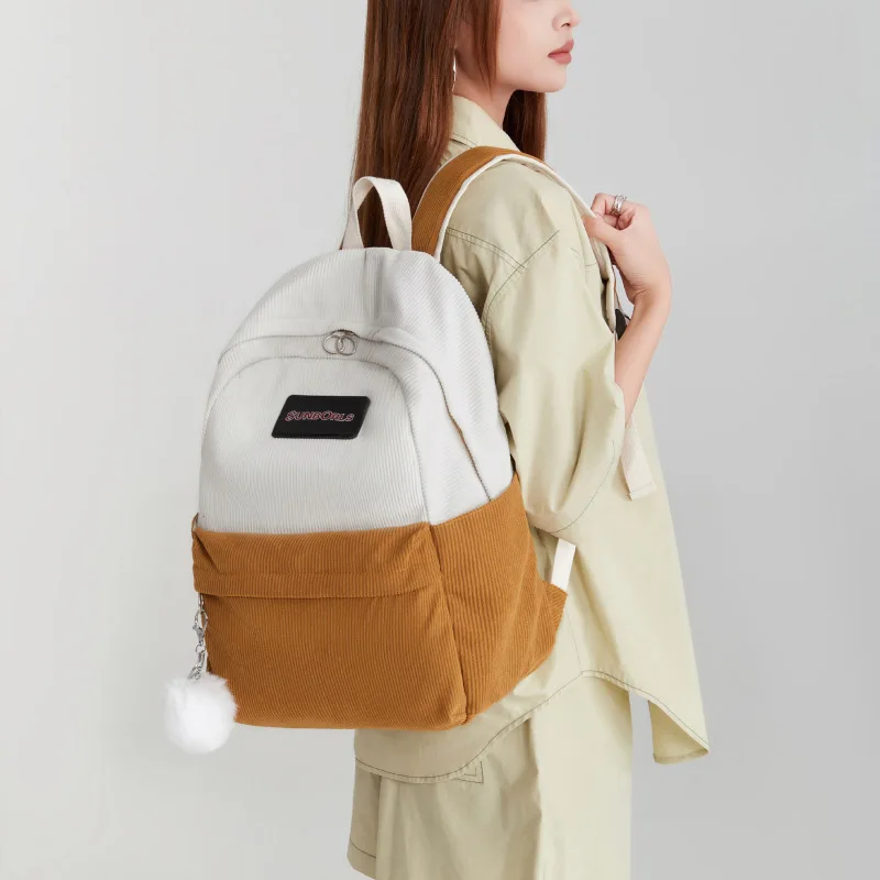 

Vintage Simple Mori Corduroy Shoulder Bag Large Capacity High School College Students Schoolbag Female Travel Backpacks Women