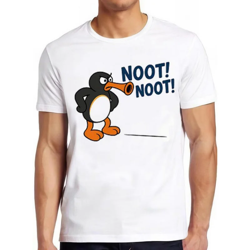 

0330 Noot Noot Pingu Meme Gift t shirt for men Funny cartoon Graphic Clothes 100% cotton printed Y2K clothing Large size tee