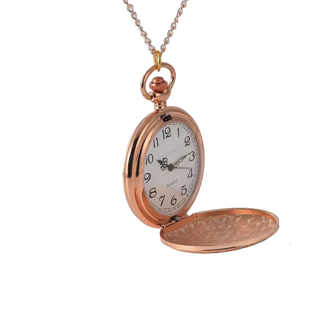 8840 Orologio da tasca in argento con design con motivo inciso Orologi da tasca al quarzo Moda in oro rosa Hollow Bella catena regalo antiquariato