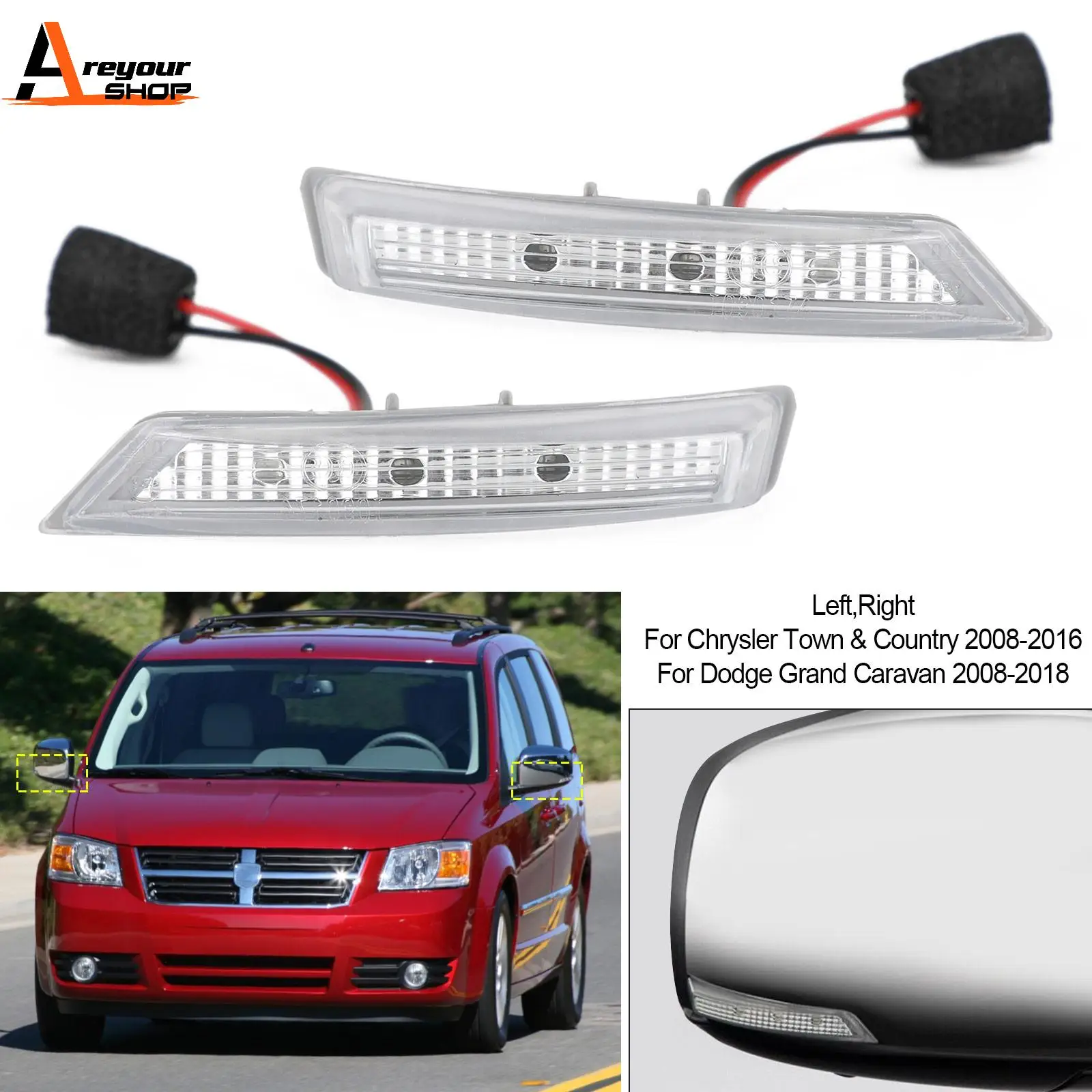 Areyourshop 2PCS Mirror Turn Signal Light for Chrysler Town & Country For Dodge Grand Caravan 68052078AA 68052079AA Car Parts