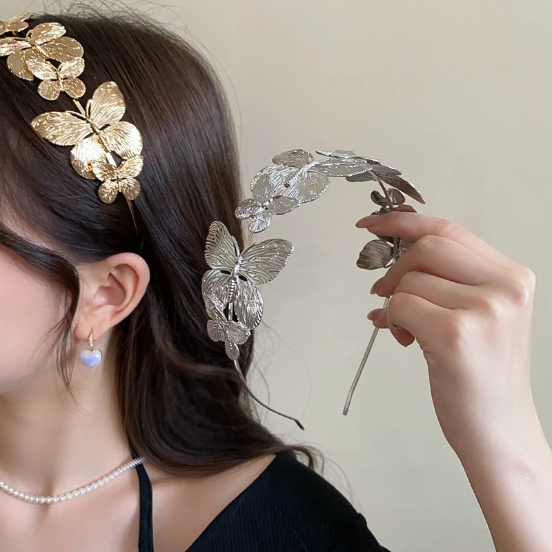 

French Style Metal Butterfly Headband Elegant Hairhoops Vintage Hair Accessories Wedding Hair Band