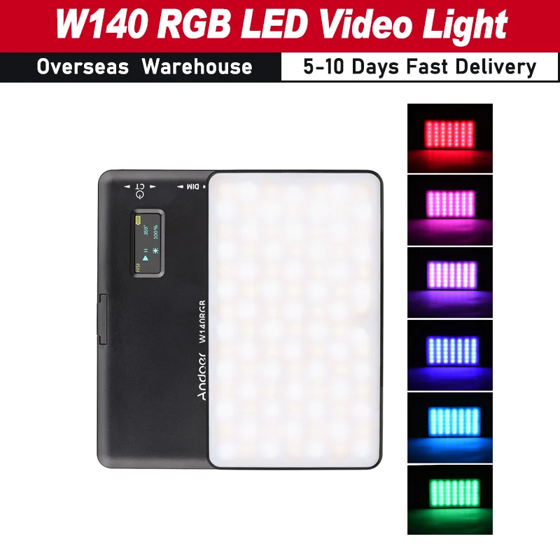 Andoer W140 RGB LED Video Light Photography Fill Light CRI95+ 2500K-9000K Dimmable 20 Lighting Effects for Vlog Streaming Light