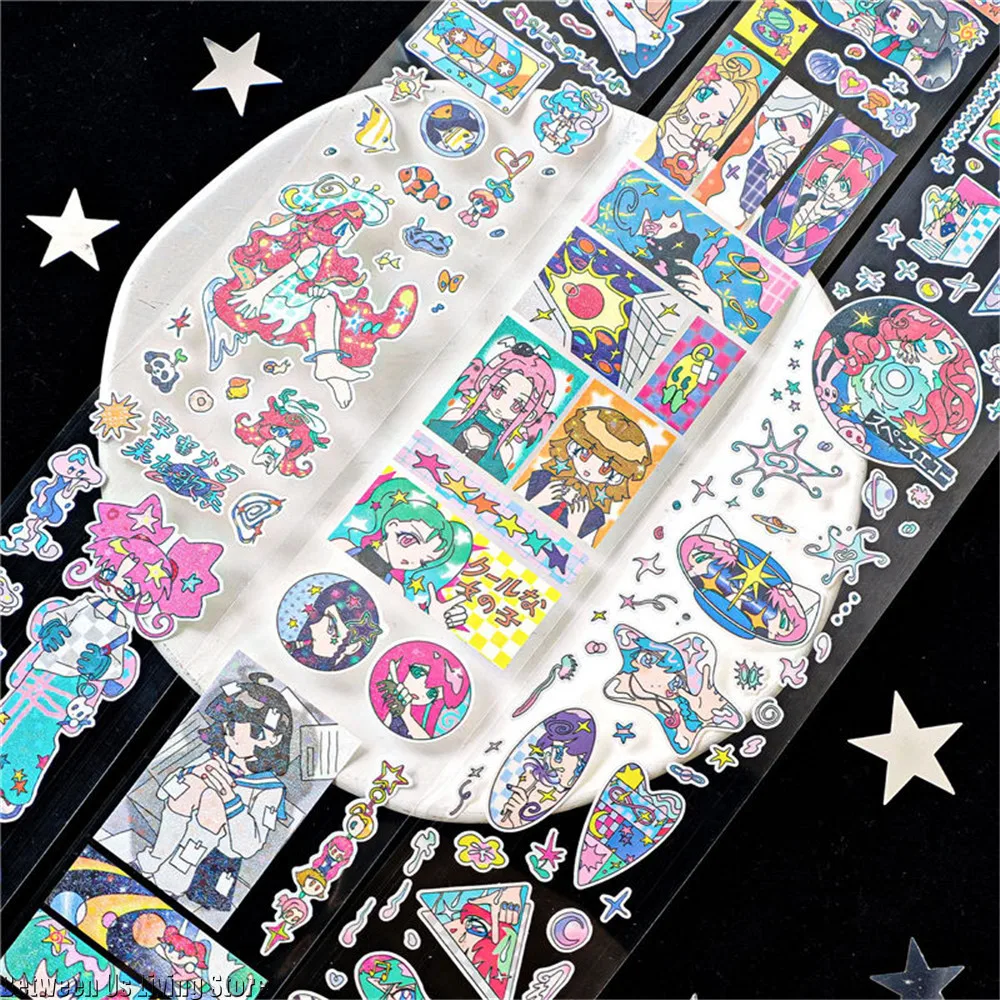 AGUGU R·B·S PET Tape Stickers Cute Vintage Graffiti Style for Scrapbooking Material  Craft Supplies Junk Journal