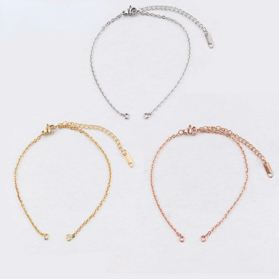 10Pcs Half Finished Bracelet 15+6cm, Flat Oval Cable Chain With Extension Chain, Gold plated Stainless Steel, Bracelet Supplies