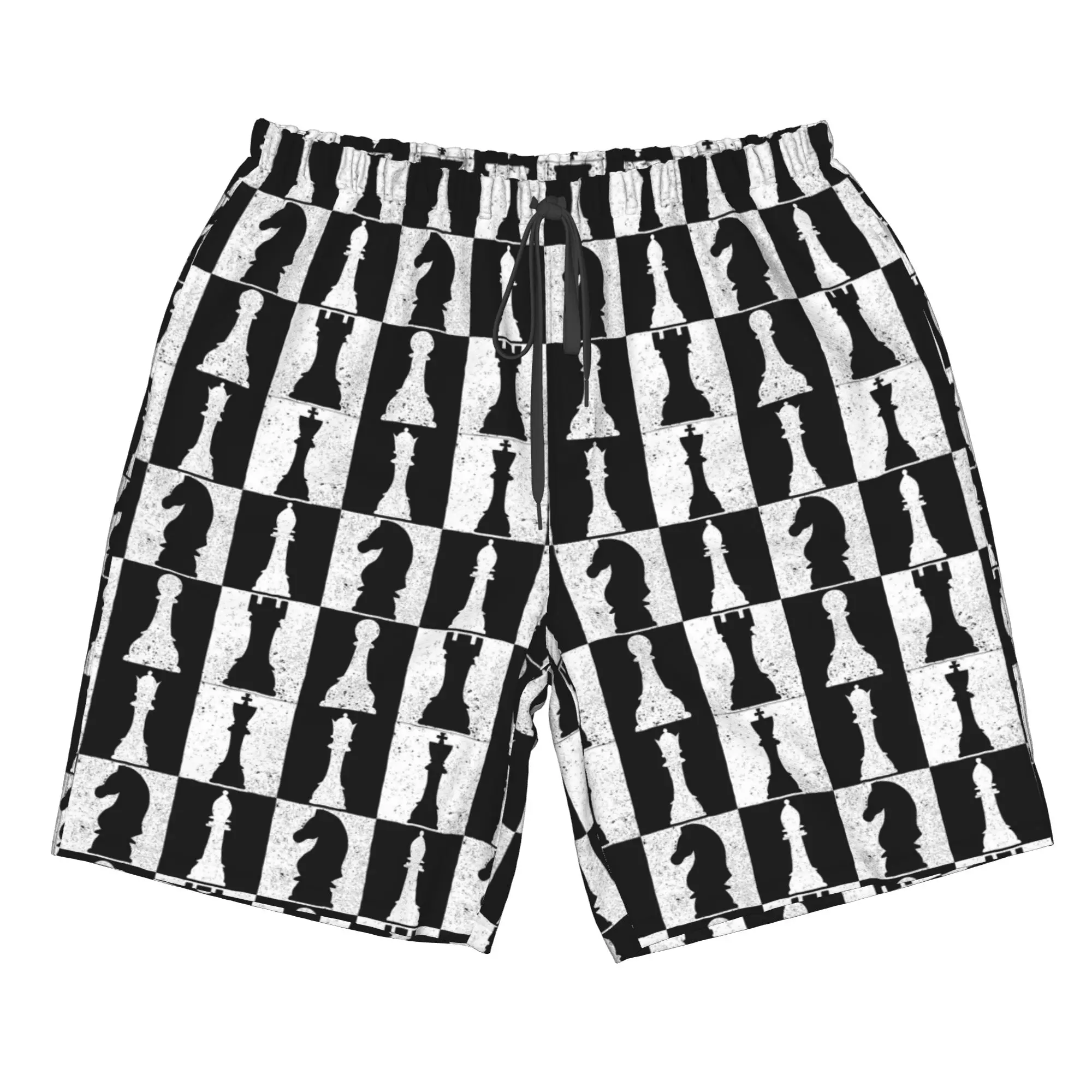Black White Chess Piece Board Trunks Beach Board Shorts Casual Quick Dry Swim Summer Men Pants